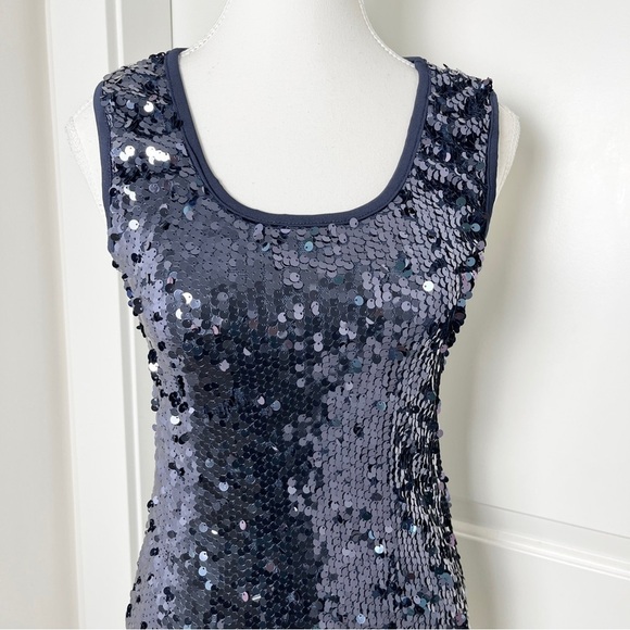 Ann Taylor Navy Sequin Top Sleeveless Glam Blouse, Small, Festival & Party Ready - Picture 4 of 11